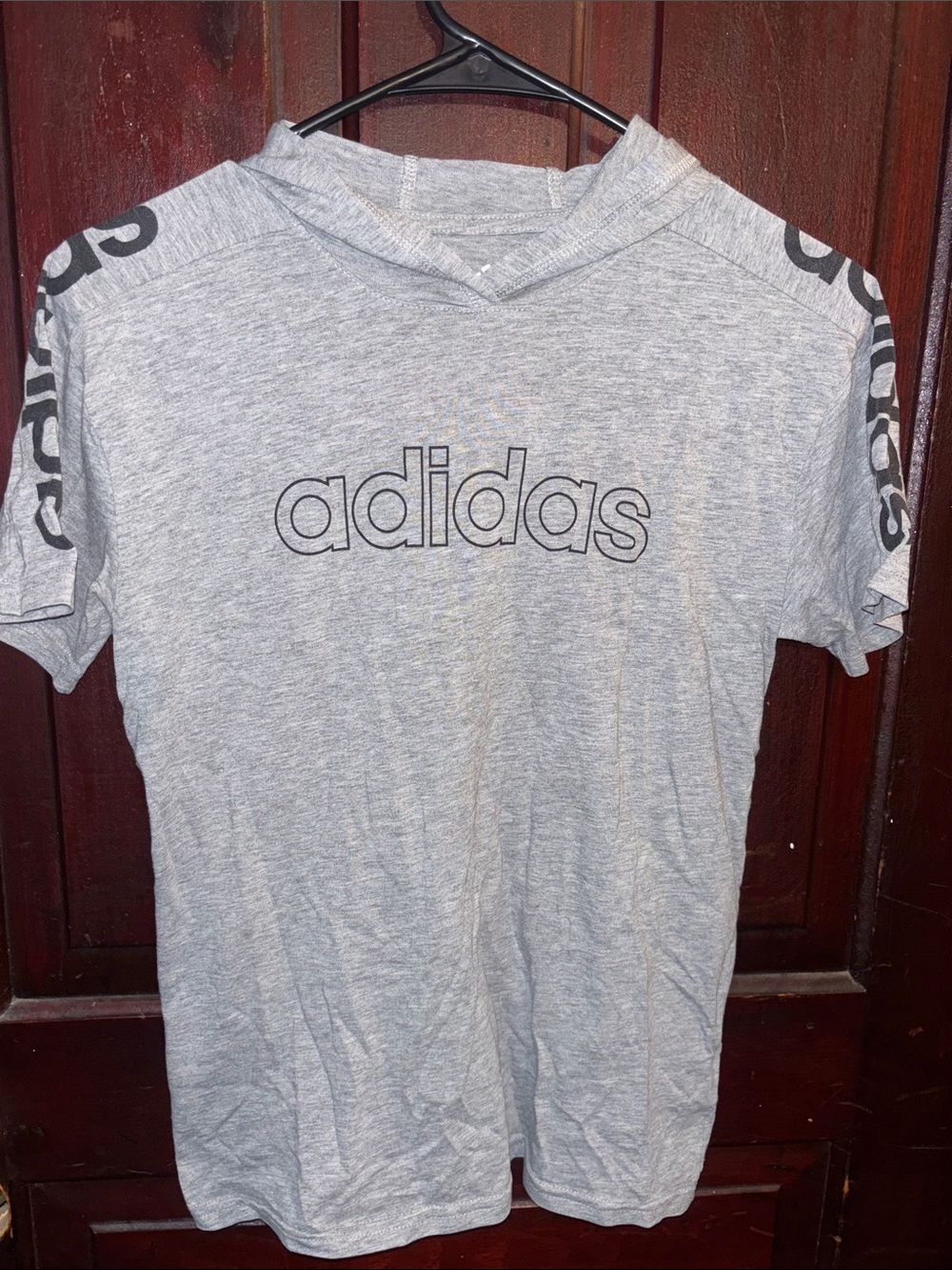 adidas Gray Heather Logo Hooded Short-Sleeve Tee